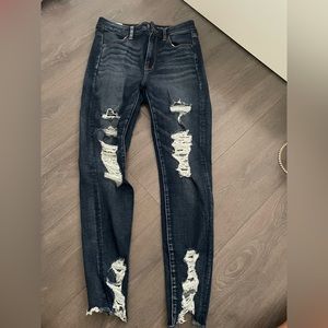 American eagle ripped dark blue skinny jeans